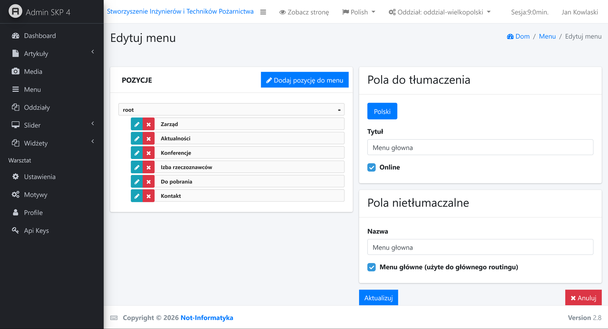 Najbardziej reprezentacyjny widok systemu / ekranu głównego.